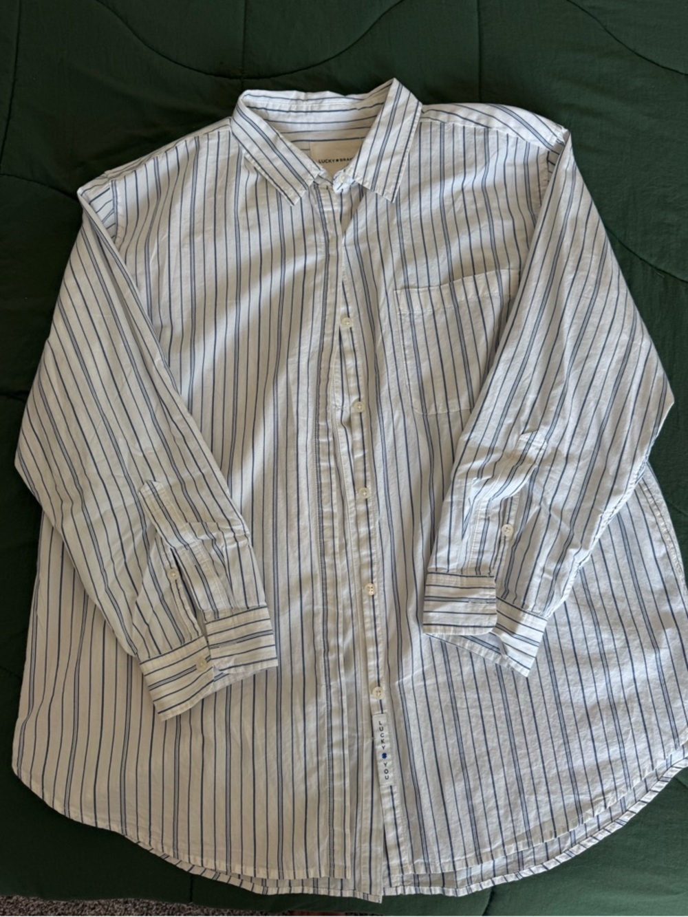 Lucky Brand White Button-Down with back button down Shirt with Blue Pinstripes